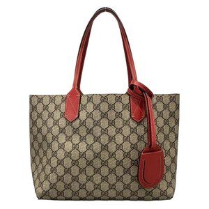 GUCCI Small GG Leather Tote 372613 Beige Dark Brown Red PVC Leather